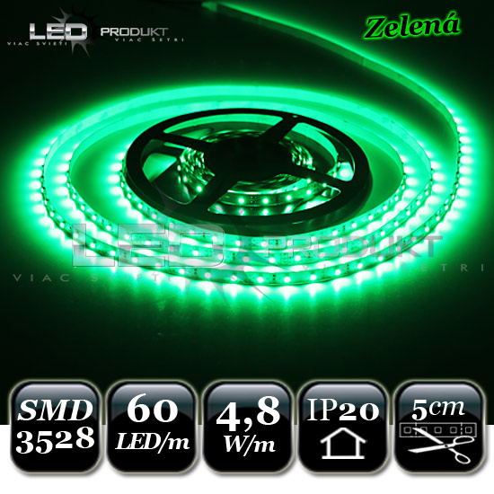 LED pásik SMD3528 60LED/m zelený IP20