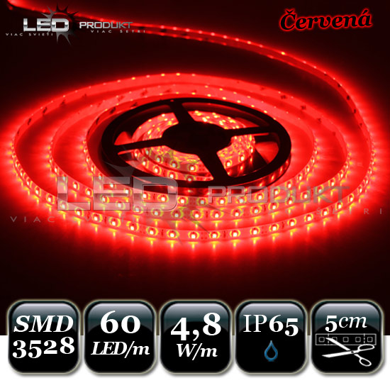 LED pásik SMD3528 60LED/m červený IP65