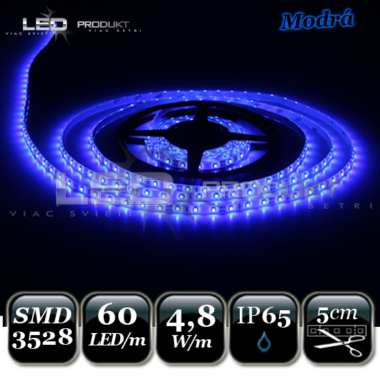 LED pásik SMD3528 60LED/m modrý IP65