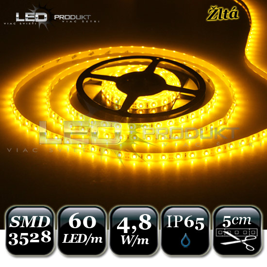 LED pásik SMD3528 60LED/m žltý IP65